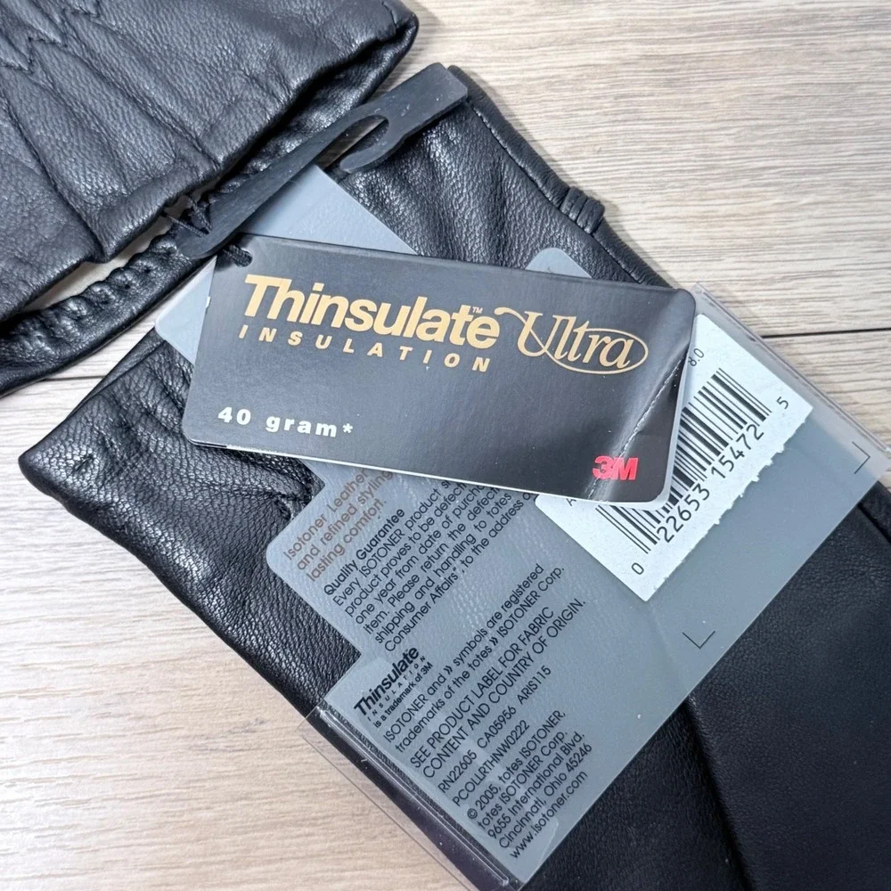 Vintage Isotoner Leather Gloves Women 8.0 Black Thinsulate Lined Warm Winter